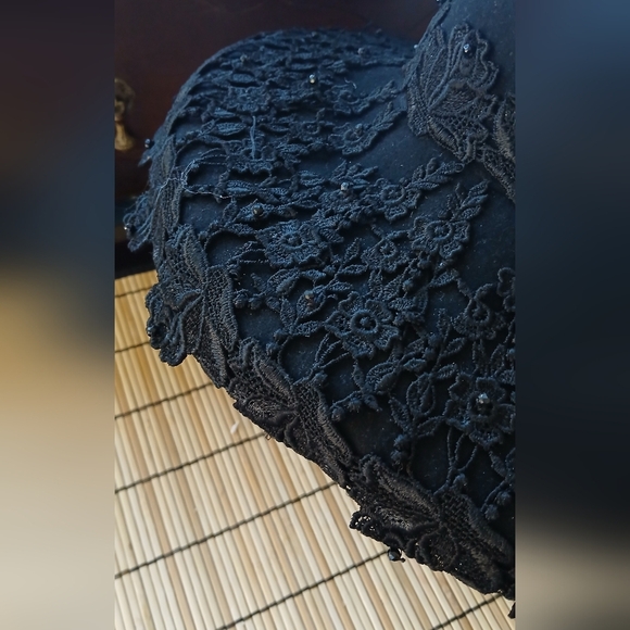 1950 UNION MADE BLACK Sunbrero CLOCHE Wide Brim Wool CROWN Lace Detail One Size - Picture 2 of 10